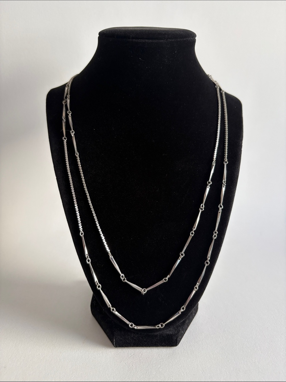 Silver Layered Station Necklace Women Jewelry Double Chain